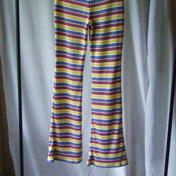 Zara flared pants knit loungewear red yellow blue ribbed striped cozy pants - Picture 2 of 11